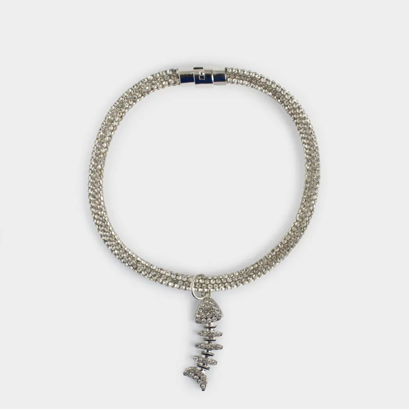 Жануарларға арналған қарғыбау, 25/30 см, сәндік, металл/страздар, күміс, балық, Crystal pet