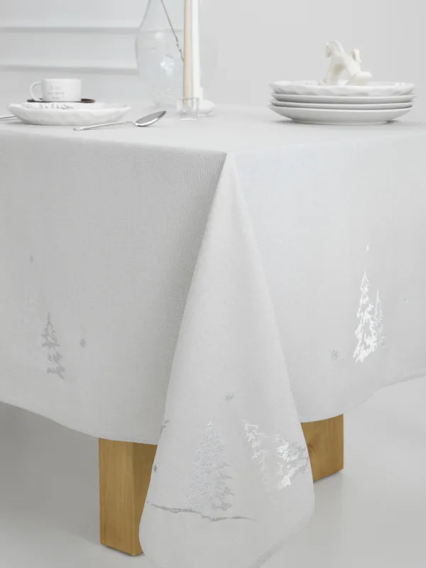 Скатерть, 170х250 см, полиэстер, светло-серая, Олени и ели, Forest fawn, image-4