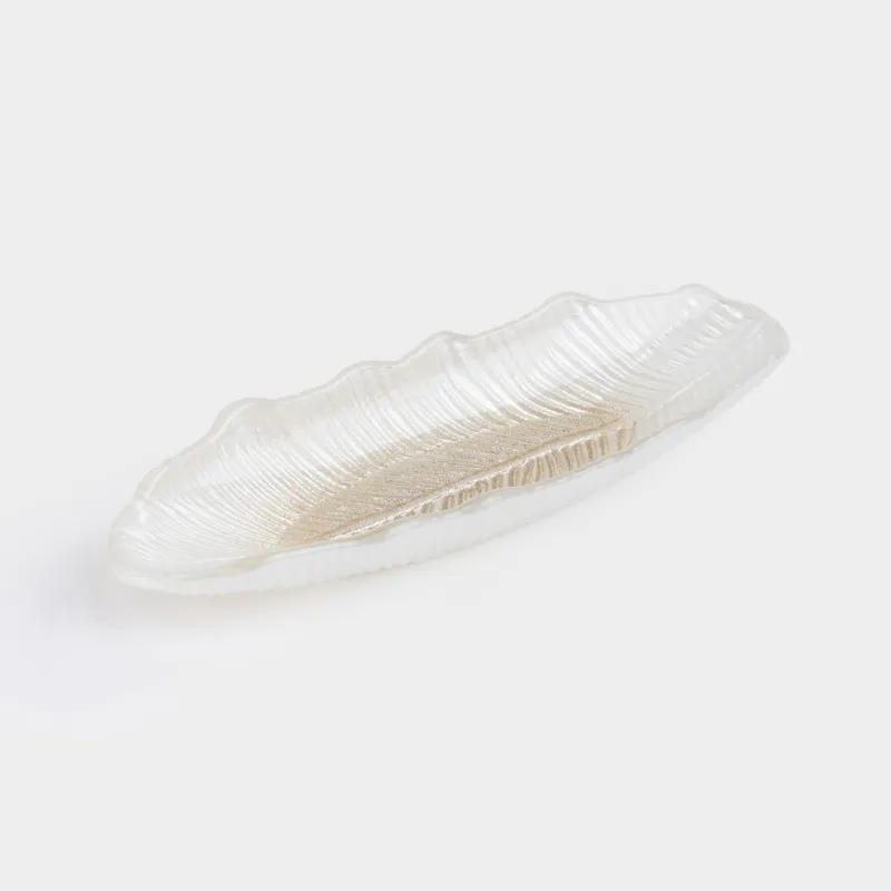 Ыдыс, 27х10х3 см, шыны, шампан/күміс, Жапырақ, Angle