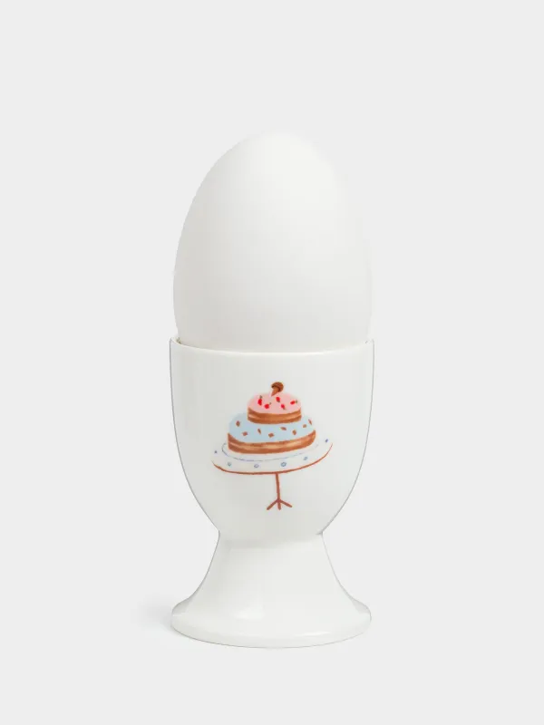 Жұмыртқа тұғыры, балаларға арналған, 7 см, фарфор N, ақ, торт және қоян, Little pet, image-3