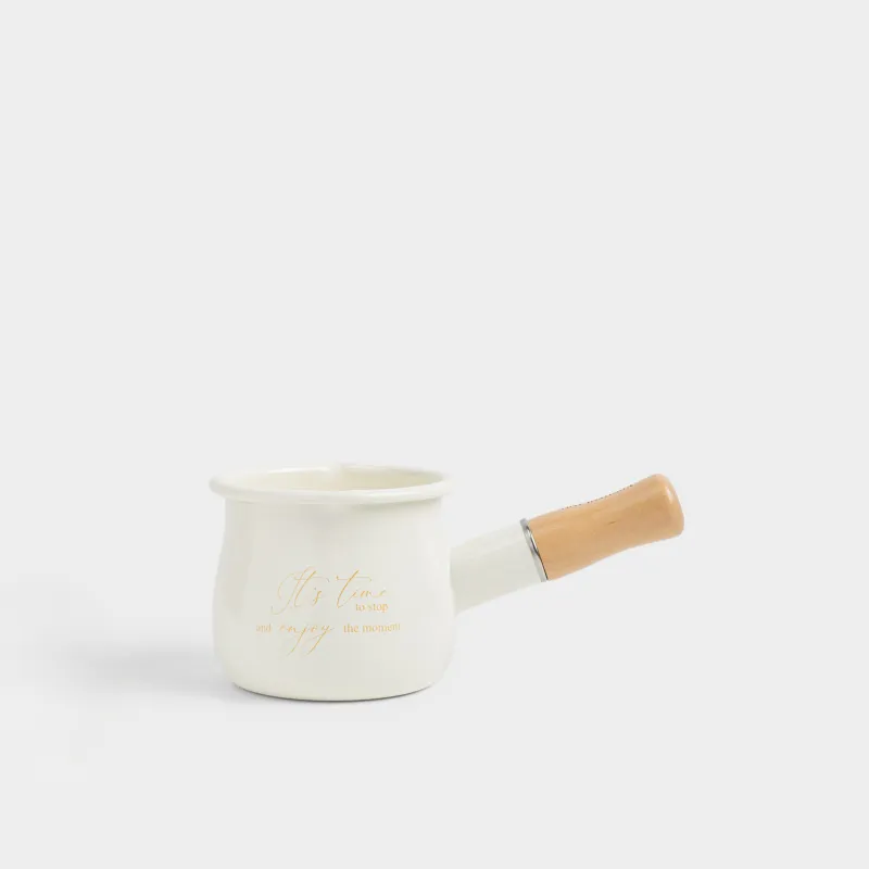 Турка, 550 мл, эмальданған металл/ағаш, сүт түстес, Enjoy the moment, Nostalgia