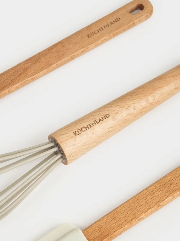 Пісіруге арналған жиынтық, 4 зат, қасық/қалақша/бұлғауыш/оқтау, силикон/ағаш, Bakery, image-2