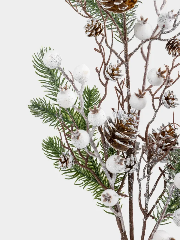 Ветка декоративная, 73 см, пластик/полиэстер, Белые ягоды и шишки, White berry, image-3