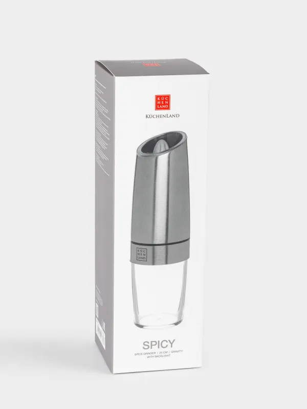 Мельница для специй, 20 см, гравитационная, сталь/акрил, LED W, Spicy, image-3