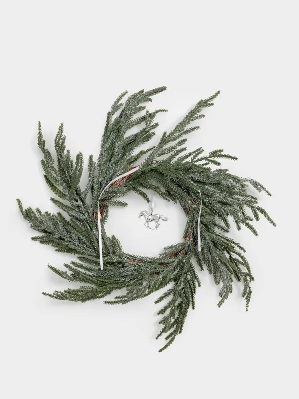 Венок декоративный, 18/50 см, пластик/бумага, Ель с серебристой лошадкой, Conifer decor, image-0