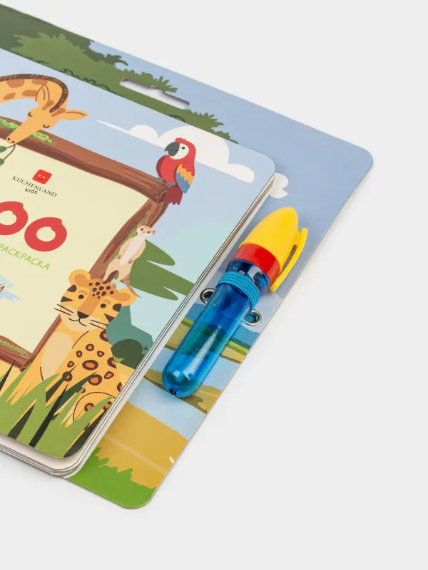 Раскраска водная, 19x19 см, 6 л, многоразовая, с маркером, картон, Зоопарк, Creative aqua, image-3