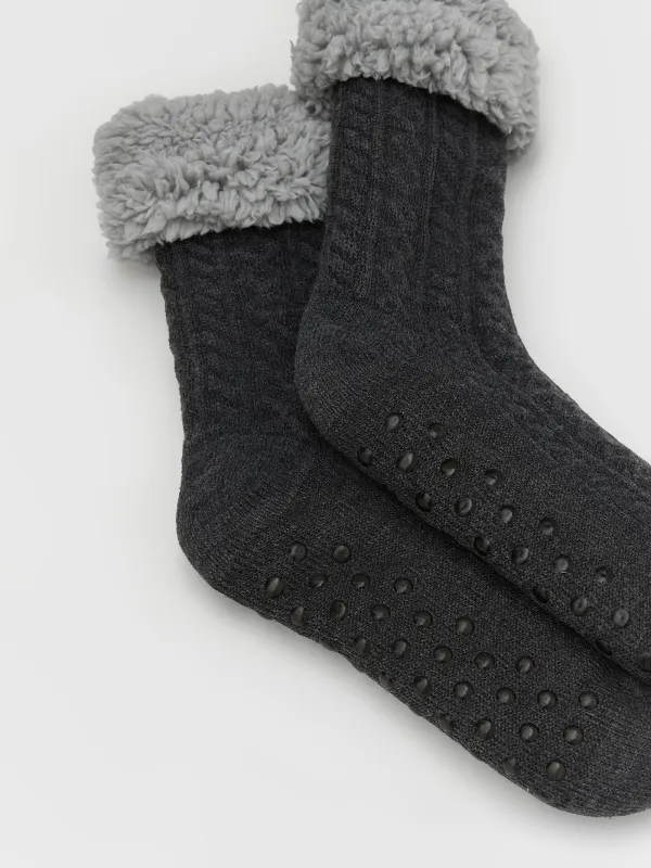 Ерлер шұлықтары, үйге арналған, өлшемі 39-42, акрил/шерпа, қара, Өрілген шаш, Knitted soft, image-2