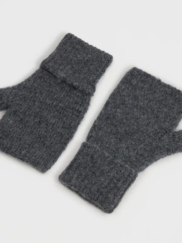 Әйелдер қолғаптары, бірыңғай өлшем, акрил/полиэстер, сұр, Knitting fuzz, image-1