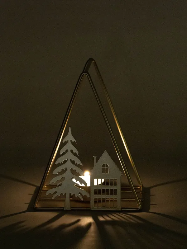 Подсвечник, 13х16 см, для чайной свечи, Елка и домик, Champagne style, image-4