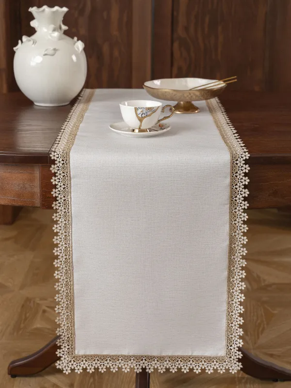 Дорожка настольная, 40х160 см, полиэстер, белая, Цветочное кружево, Flower lace gold, image-2