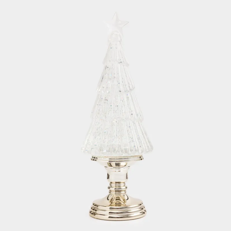 Снежный фонарь, 35 см, с подсветкой, пластик, шампань, Ель с блестками, Golden style, image-1