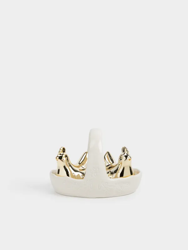 Набор для соли и перца, 7 см, на подставке, керамика D, молочно-золотистый, Rustic Easter, image-0