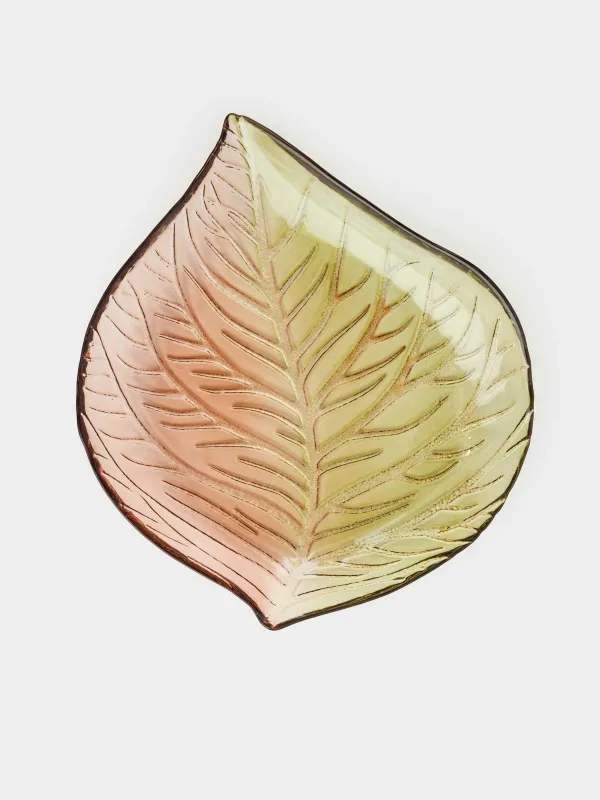 Ыдыс, 27х23х4 см, шыны, жасыл-кәріптас, Жапырақ, Leaves, image-1