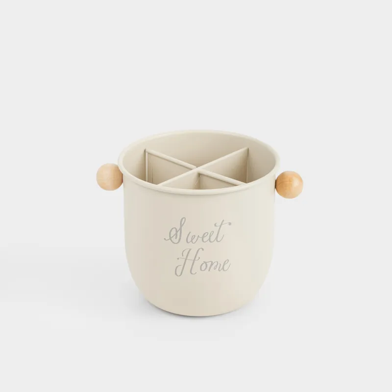 Подставка для кухонных принадлежностей, 17х14 см, 4 отд, металл/бамбук, бежевая, Gusto, image-0