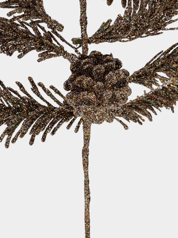 Ветка декоративная, 65 см, пластик/металл, Бронзовая хвоя с шишками, Conifer bronze, image-3