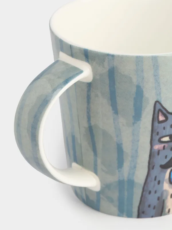 Саптыаяқ, 450 мл, фарфор F, көгілдір, Мұртты мысық, Cat, image-2