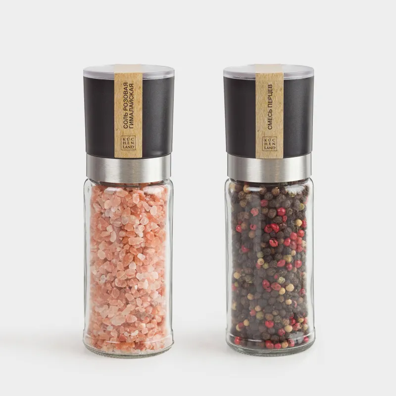 Дәмдеуіштерге арналған диірмен, 16 см, 2 дана, механикалық, шыны/пластик, Тұз/Бұрыш, Spices