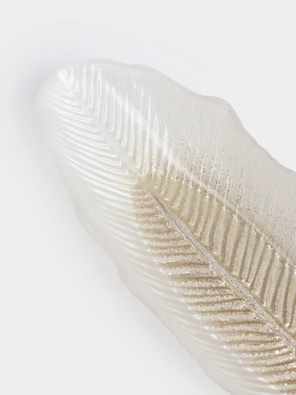 Ыдыс, 27х10х3 см, шыны, шампан/күміс, Жапырақ, Angle, image-2