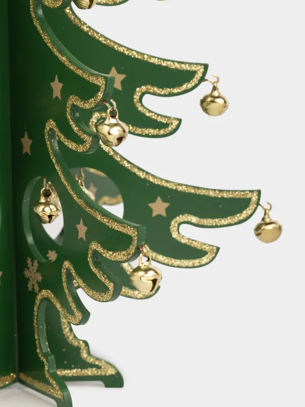 Статуэтка, 29 см, с подвесками, МДФ, зеленая, Елка с золотистыми шарами, Christmas style, image-4