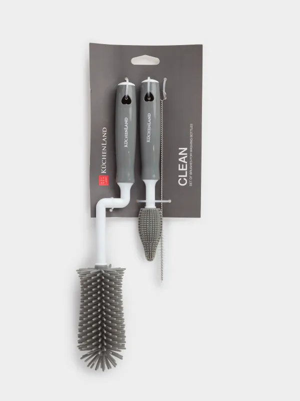 Бөтелкелерді жууға арналған щеткалар жинағы, 30/20/18 см, 3 дана, пластик/силикон, сұр, Clean, image-4
