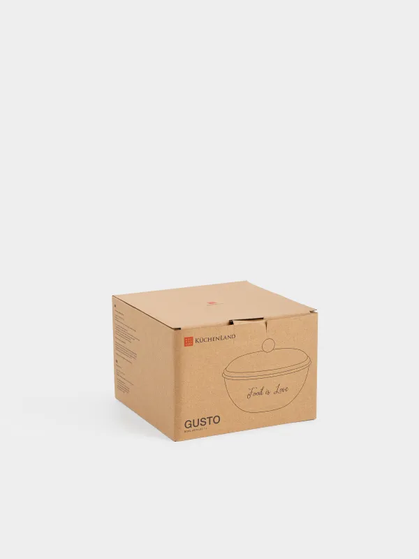 Миска, 1 л, с крышкой, металл/бамбук, бежевая, Gusto, image-5