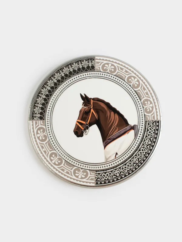 Подставка под горячее, 20 см, керамика/пробка, круглая, серая, Конь, Breton horse, image-0