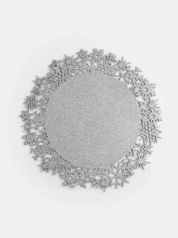 Аспаптарға арналған майлық, 38 см, киіз, бұйра, күміс, Қар ұшқындары, Felt mat, image-0