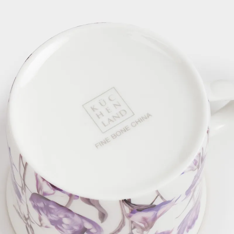 Кружка, 330 мл, фарфор F, с золотистым кантом, Лиловые цветы, Bloome, image-3