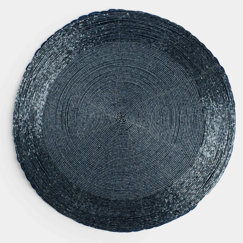 Салфетка под приборы, 36 см, бисер, круглая, темно-синяя, Shiny beads, image-0