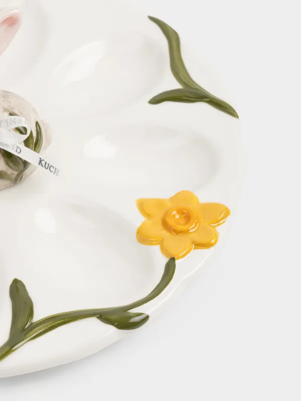 Пасха ыдысы, 20х9 см, 8 бөлім, керамика, сүт түстес, Гүлдері бар қоян, Rabbit in narcis, image-2