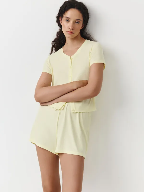 Әйелдер шорттары, үйге арналған, өлшемі S, вискоза/эластан К, сары, Nirla, image-0