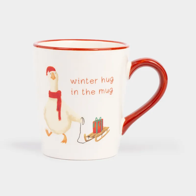 Саптыаяқ, 320 мл, керамика, ақ және қою қызыл, Шанасы мен сыйлығы бар қаз, Goose