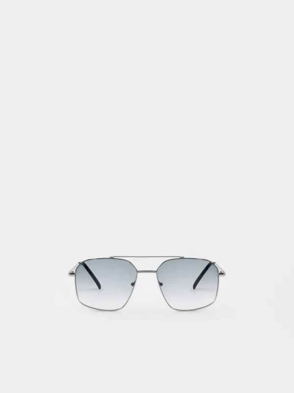 Очки солнцезащитные, сталь/пластик, квадратные, серебристо-черные, Авиаторы, Geometric, image-0