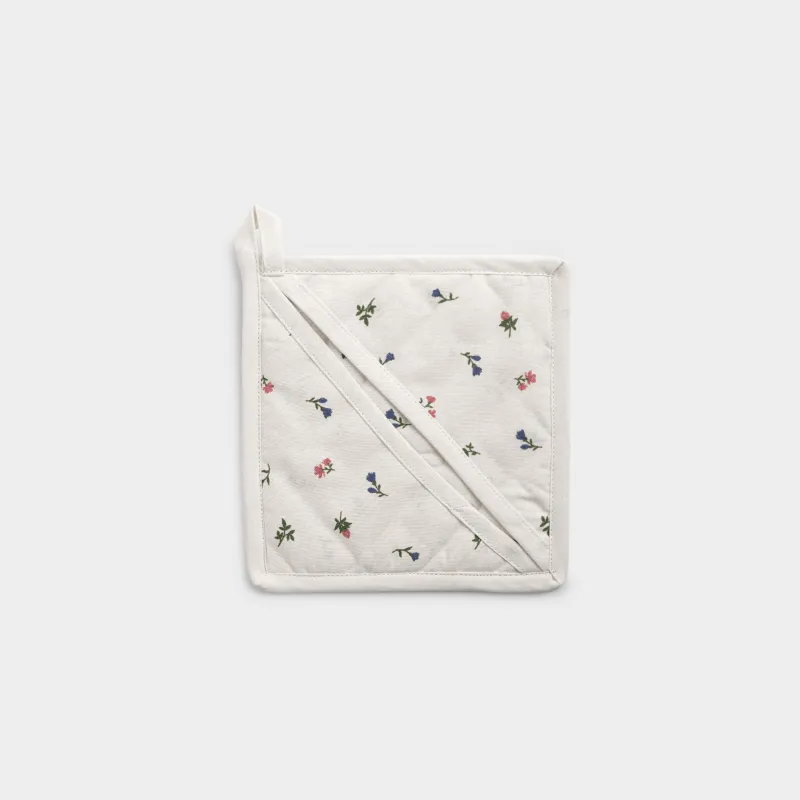 Прихватка, 20x20 см, хлопок, квадратная, бежевая, Цветы, El flora