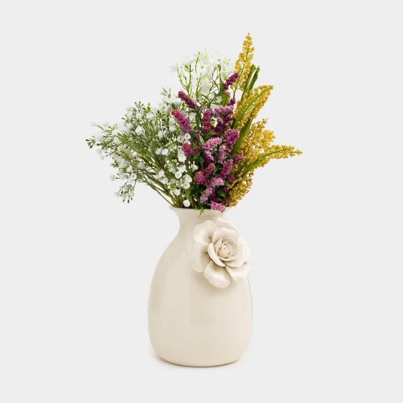 Гүл вазасы, 23 см, сәндік, фарфор P, сүт түстес, Раушан, Rose, image-4