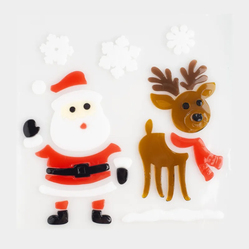 Набор наклеек, 19х19 см, многоразовые, термопластик, Санта и олень, Christmas decal