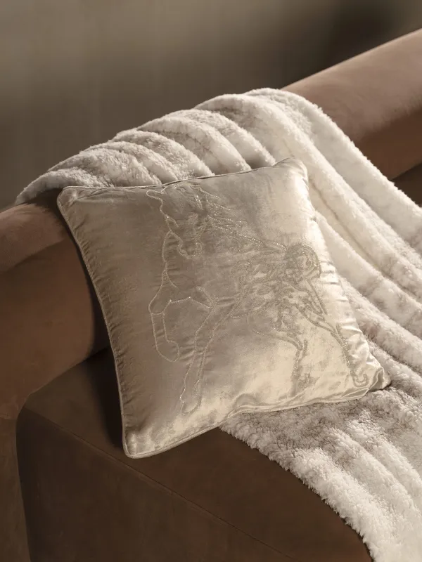 Подушка декоративная, 50х50 см, вельвет/бисер, молочная, Лошадь, Horse, image-2