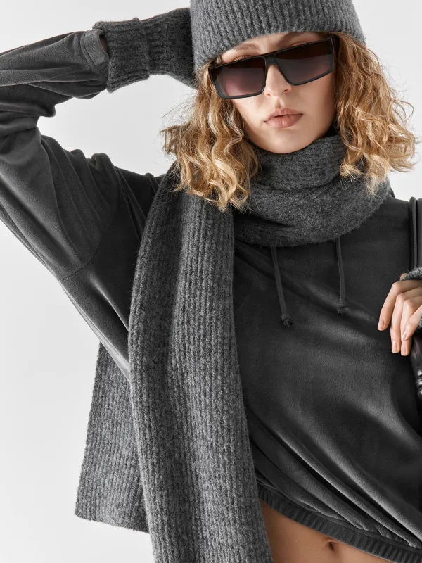 Шарф женский, 215х40 см, акрил/полиэстер, серый, Knitting fuzz, image-6