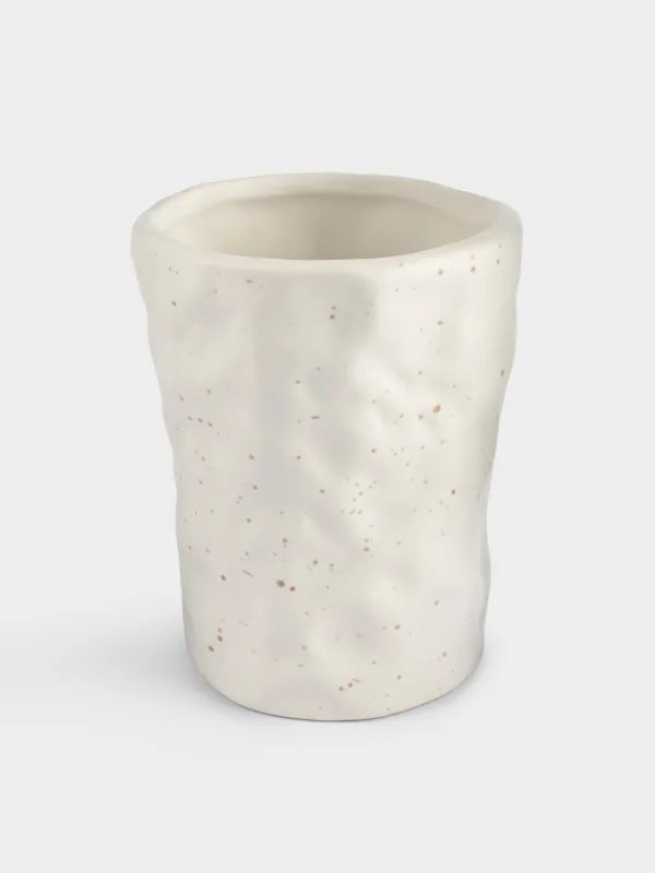 Косметикалық щеткаларға арналған стенд, 12 см, керамика, сүт түстес, дақтары бар, Crumple speckled, image-0