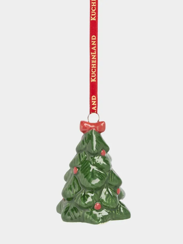 Шырша ойыншығы, 6 см, керамика, жасыл, Бантигі бар шырша, Figure christmas, image-1