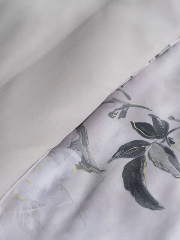 КПБ евро, тенсель 300 ТС, светло-серый, Цветы, Tencel, image-4
