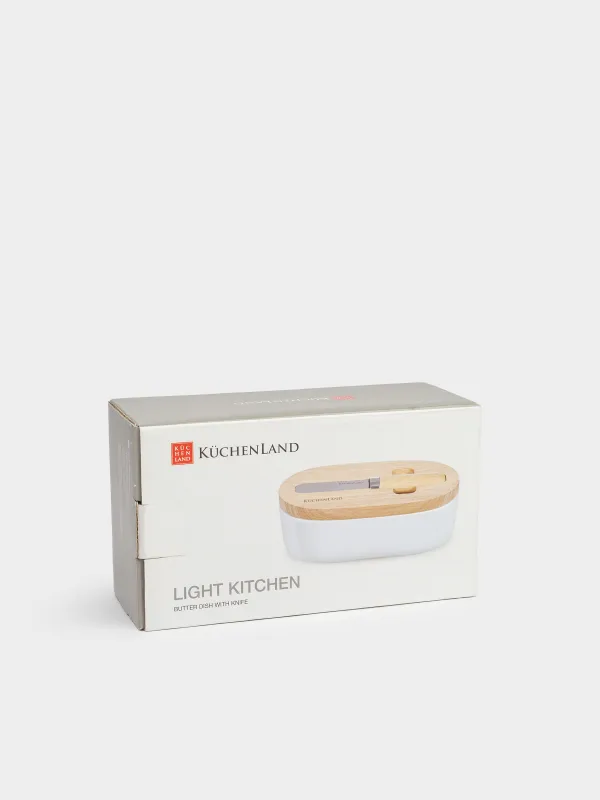 Сары май, 15 см, пышақпен, фарфор N / ағаш, сопақ, жеңіл ас үй, image-6