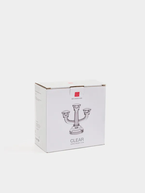 Шам ұстағыш, 13 см, 3 Шам, жіңішке, аяқты, шыны, Clear, image-4