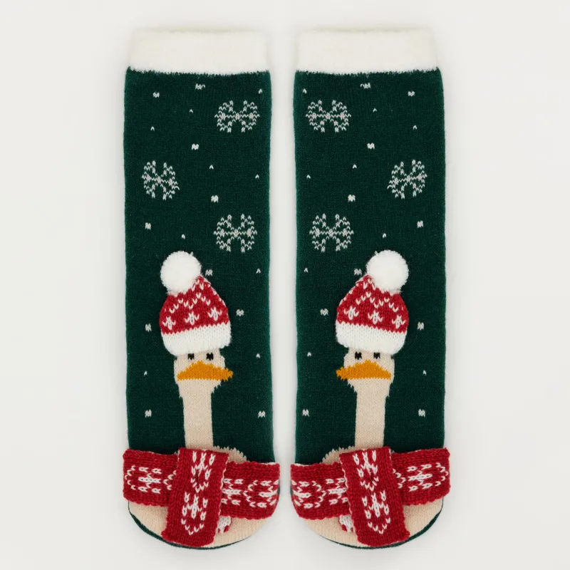 Әйелдер шұлықтары, үйге арналған, өлшемі 36-38, акрил/полиэстер, жасыл, Қалпақ киген қаз, Hot winter