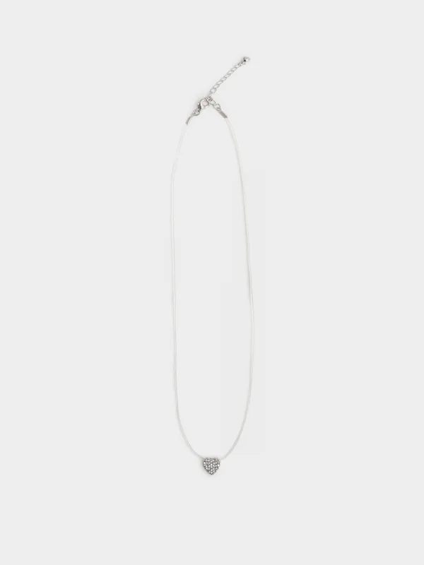 Шынжыр, 40 см, салпыншағы бар, металл/страздар, күміс түстес, Жүрек, Jewelry heart, image-0