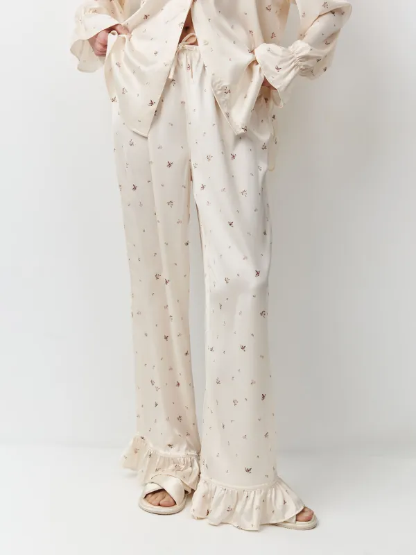 Әйелдер шалбары, үйге арналған, өлшемі S, полиэстер К, сүт түстес, Гүлдер, Roldia, image-1