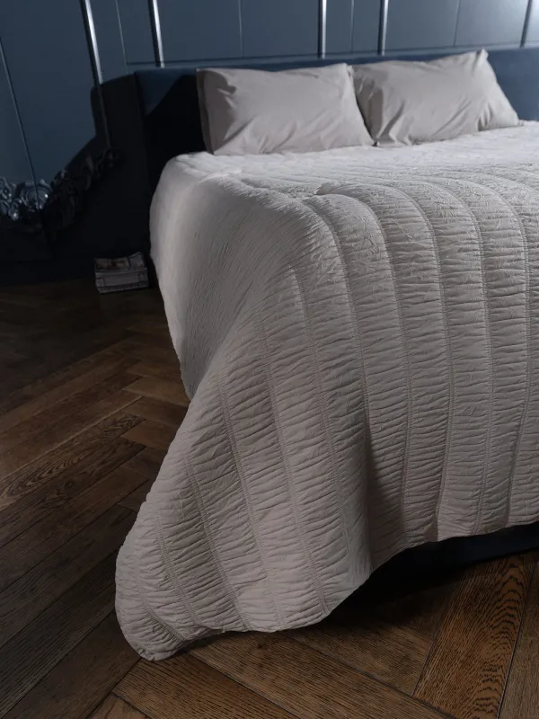 Покрывало, 220х240 см, стеганое, полиэстер/микрофибра, бежево-серое, Полосы, Stitch, image-5