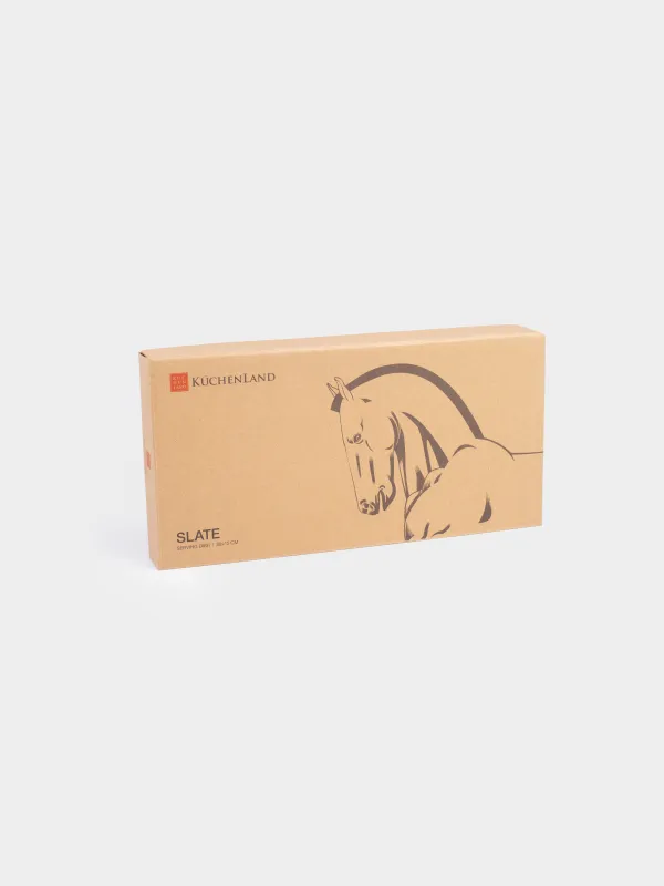 Сервиздік ыдыс, 30х15 см, тұтқалары бар, тақтатас/болат, сопақ, Жылқы, Slate, image-5