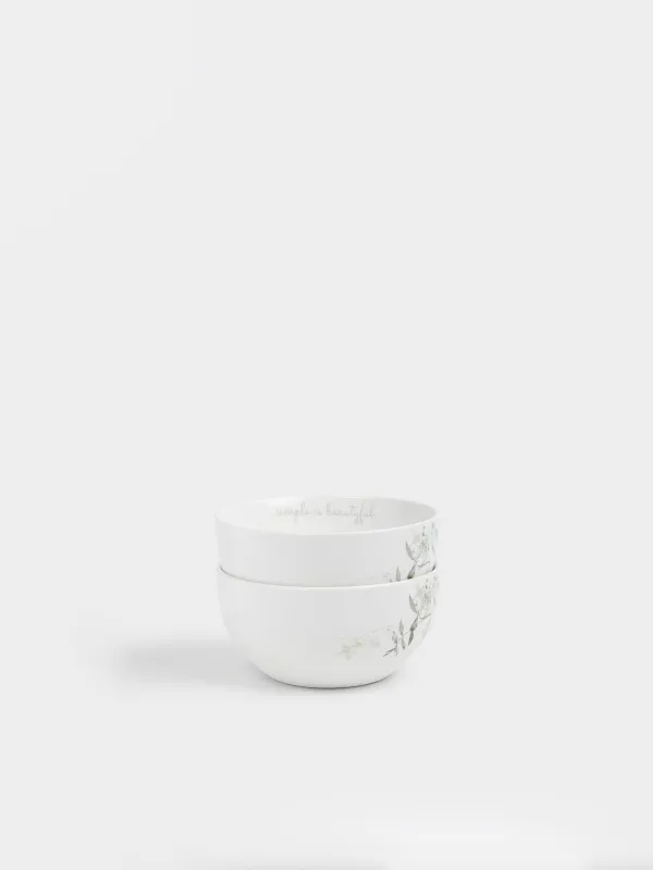 Кесе, 14х8 см, 620 мл, 2 дана, фарфор Р, ақ, Гүлдер мен жапырақтар, Rareness flower, image-0