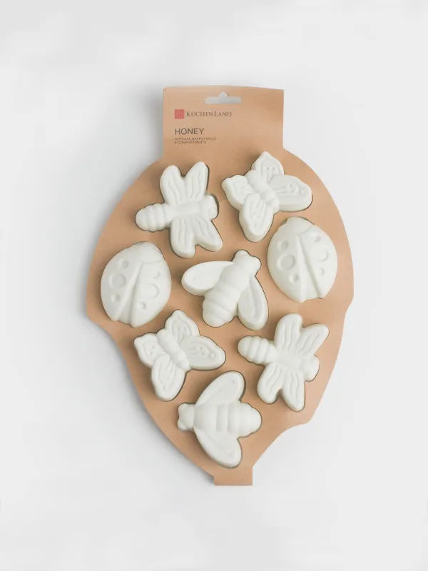 Форма для выпечки кексов, 28х21 см, 8 отд, силикон, молочная, Пчелы/Бабочки, Honey, image-4